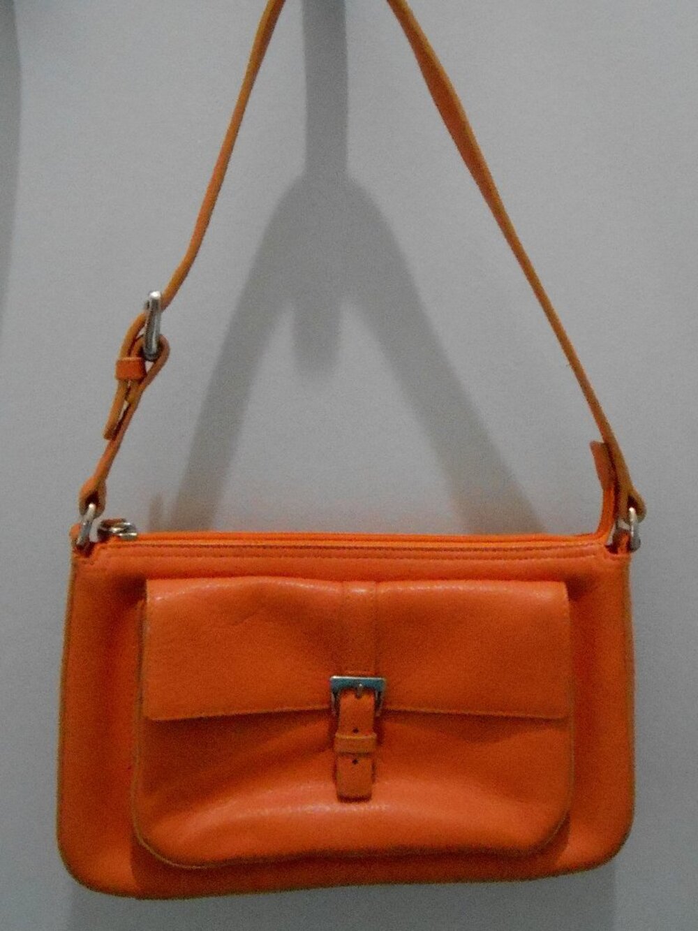 Talbots Genuine Leather Orange Coral Shoulder Purse Silver Tone Hardware Pebbled